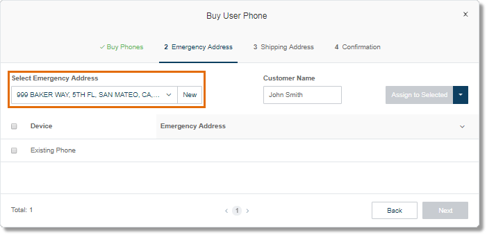 Select the Emergency Address that will be assigned to the phone.