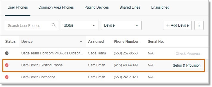 Under User Phones, click the number that you wish to assign to your Yealink phone.