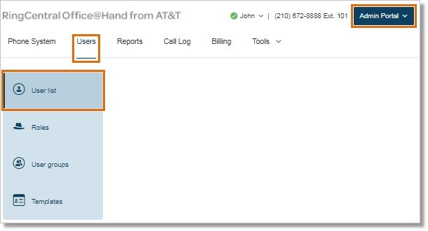 Under Admin Portal, click Users > User list.
