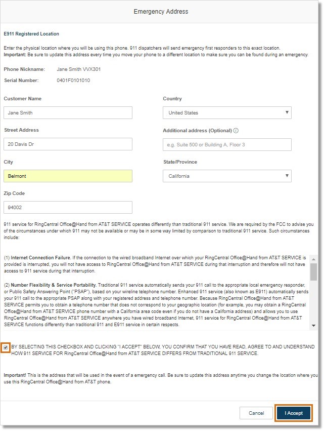 Emergency Address form