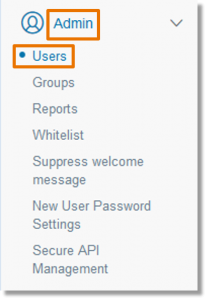 From the list on the left side of the screen, click Admin. Then, click Users.