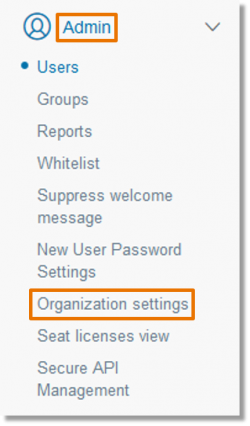 Click Admin and then Organization Settings