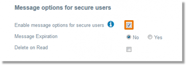 From the Organization Settings screen, select the checkbox to the right of "Enable message options for secure users".