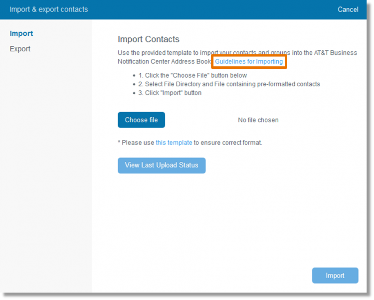 Click Guidelines for Importing to see the guidelines for importing documents.