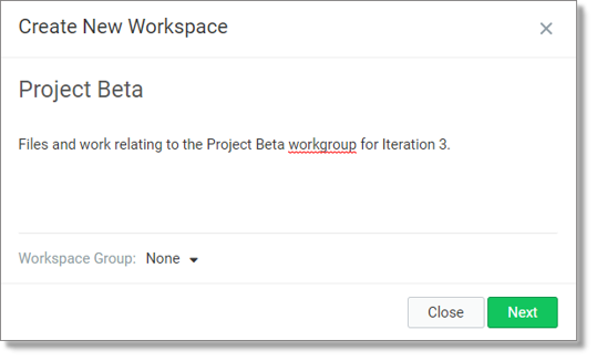 Create new workspace window (web and desktop)