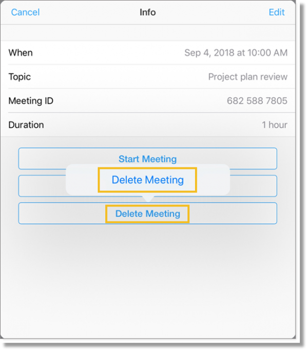 Delete a meeting (tablet)