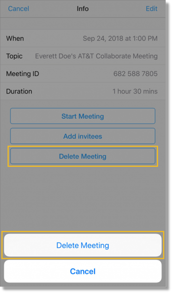 Delete a meeting (mobile)