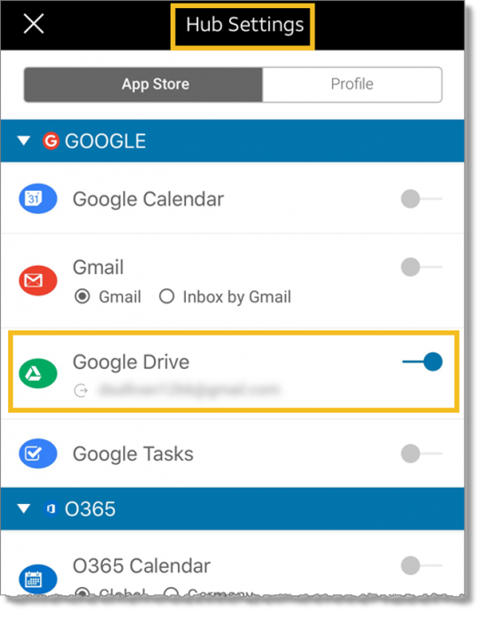 Enable hub app (mobile)