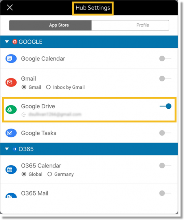 Hub Settings (tablet)