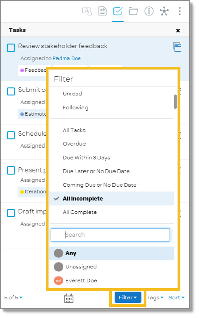 Filter a task (desktop and web)