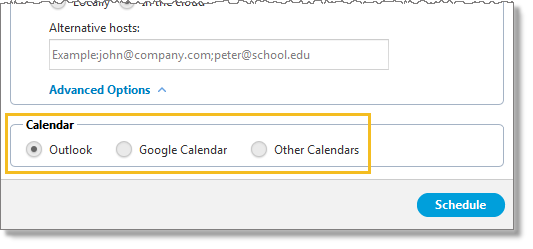 Select Calendar option when scheduling the meeting