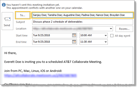 Send invitation in Outlook