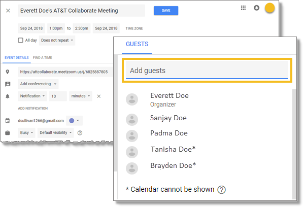 Send invitation in Google Calendar