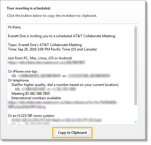 Copy meeting information to clipboard