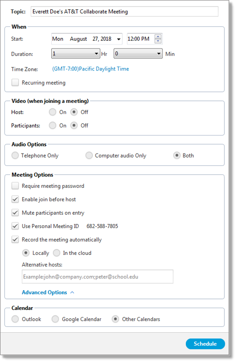 Schedule a new meeting window (web and desktop)