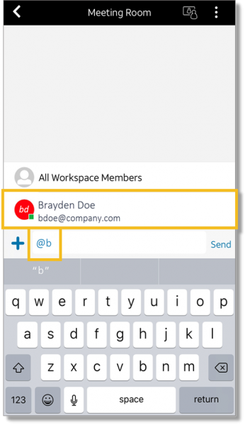 To start a workspace chat with just one member, in the message box, enter “@” followed by the member’s name or select the member’s name from the menu that appears.