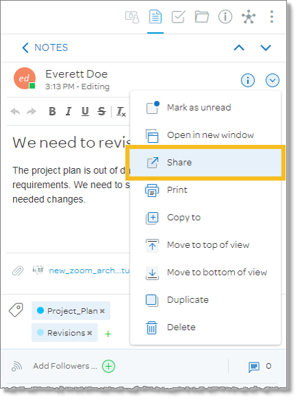 Share a note, task, or file (desktop and web)