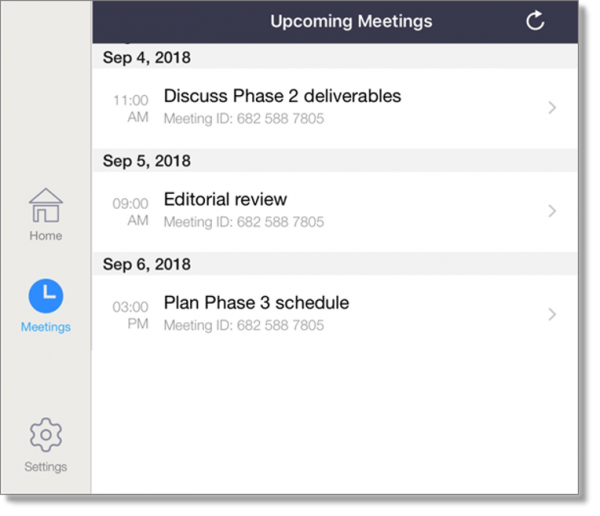 Upcoming meetings (tablet)