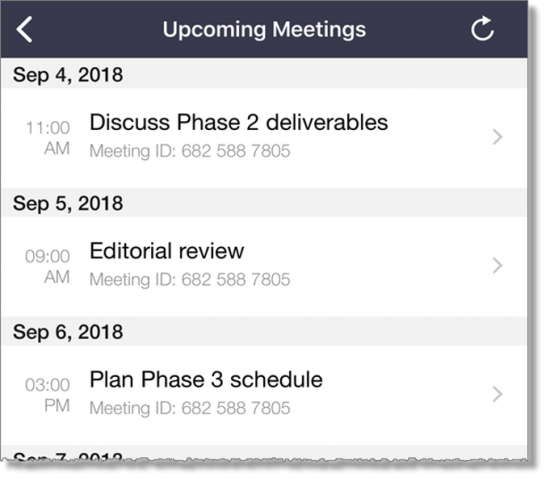 Upcoming meetings (mobile)