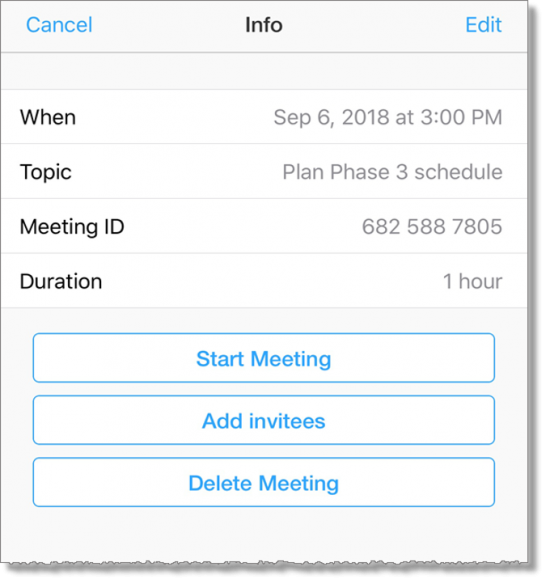 Upcoming meeting Info window (tablet)