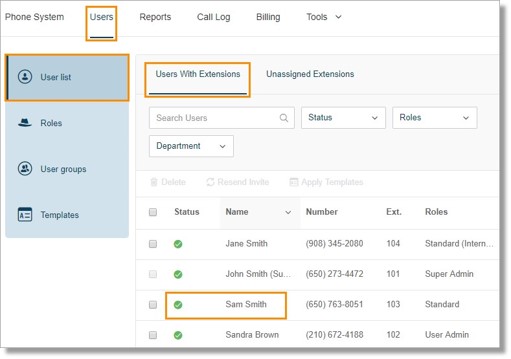Go to Users > Users list > Users with Extension. Click on the User that you wish to configure.