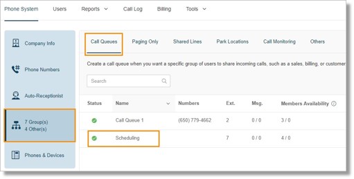 Go to Phone System > Groups > Call Queues, select the Call Queue that you want to set up.