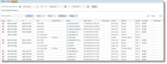 This offers a detailed view of your Call Log and provides the following additional information on top of the single view