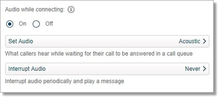 First, access the Call Handling section. Under Audio while connecting, select On to enable this feature.