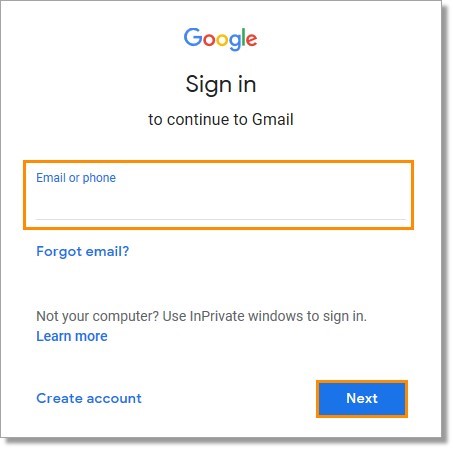 Enter the Google email that has been associated with your Office@Hand Account and then, click Next.
