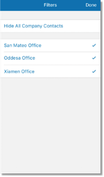 Can filter Company Directory to display specific offices. 