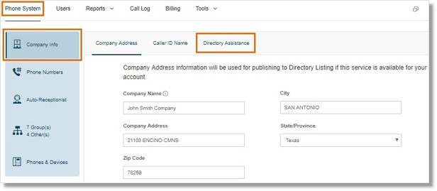 Go to Phone System > Company Info > Directory Assistance.