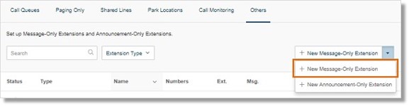 Click the drop-down below Others, then select New Message-Only Extension.
