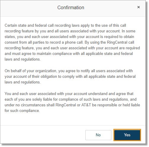 Read the information and click Yes to accept and proceed.