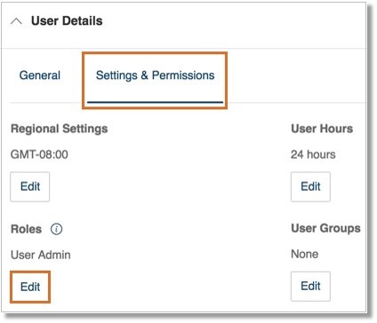 Go to User Details > Settings & Permissions, click the Edit button under Roles.
