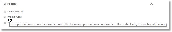 Some permissions depend on other permissions, and cannot be disabled until other permissions have been disabled.