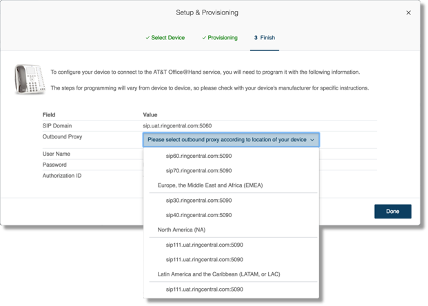Get the Session Initiation Protocol (SIP) Settings. Select the Outbound Proxy based on the location of your device to reduce latency issues.