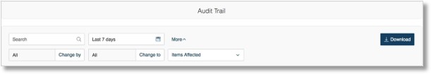 On the Audit Trail Page you can filter the information by: Date / Time (up to the last 90 days).