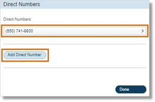 You can either select from an existing list of Direct Numbers or add a new direct number.