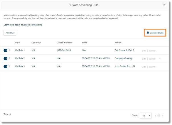 Click Validate Rules to verify if your created rules have no issues or do not conflict with other rules.