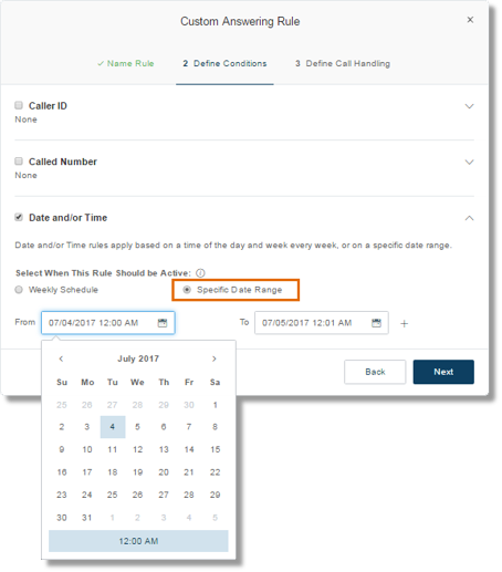Select the Date and Time when the rule will be applied, then click Next.