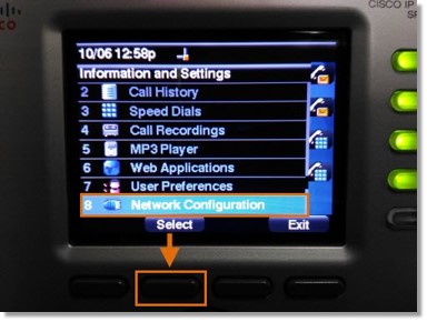 Go to Network Configuration and then press the Select key.