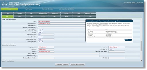 Scroll down and look for Proxy and Registration, and then configure the settings below, using the SIP information from your Office@Hand account. 