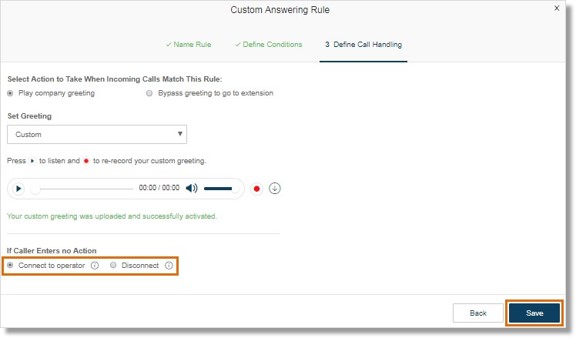 Select Connect to operator or Disconnect. Click Save.