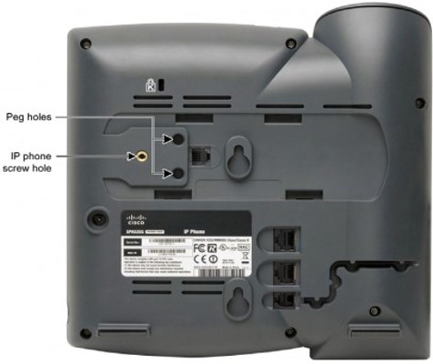 Insert the pegs on the attachment arm into the peg holes as shown below on the desk phone.