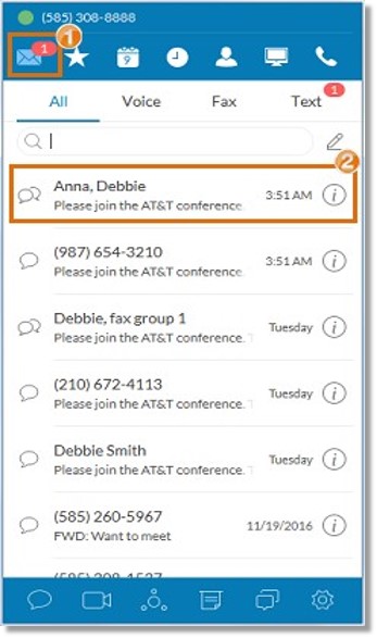 If you are an AT&T Office@Hand User and received the Conference invite on your AT&T Office@Hand Desktop App, you can go to the Messages tab Messaging tab and then, select the AT&T Office@Hand Conference invitation.