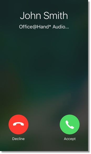 The user call can either decline or accept the incoming call from an Office@Hand contact.