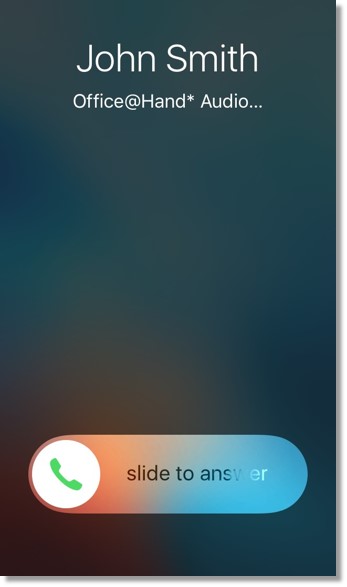 The user can accept the call by sliding the Answer button to the right.