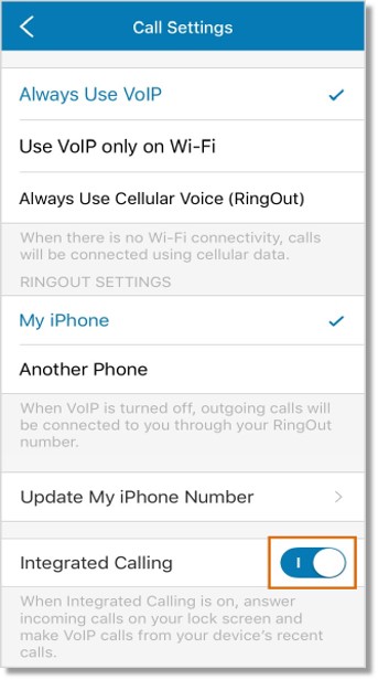 Tap the slider button across Integrated Calling to either enable or disable this feature.