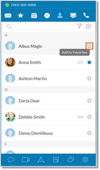 Look for the name you wish to add to your Favorite contacts list and then, click the star Star button or Add to Favorites button.