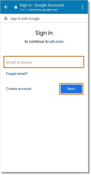 Enter your Google email in the field provided and tap Next.